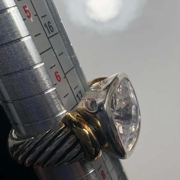 Vintage “Best” Signed Two Tone Statement Ring | Cushion Cut Crystal | Size 7.5 - Picture 9 of 12